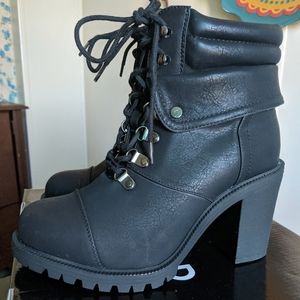 Torrid black faux leather lace up hiking boots.